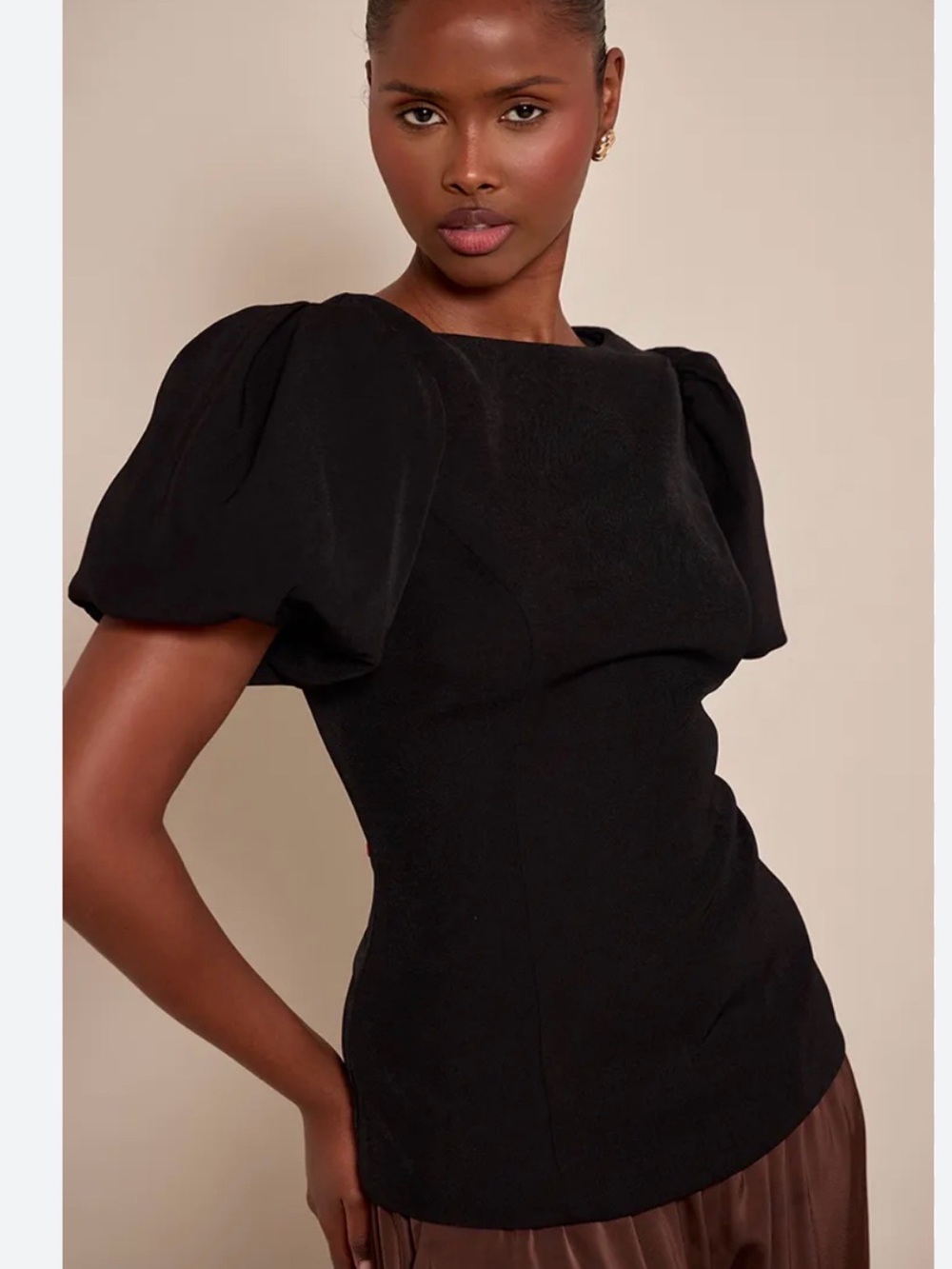 Altar'd State Black Puff Sleeve Fitted Top